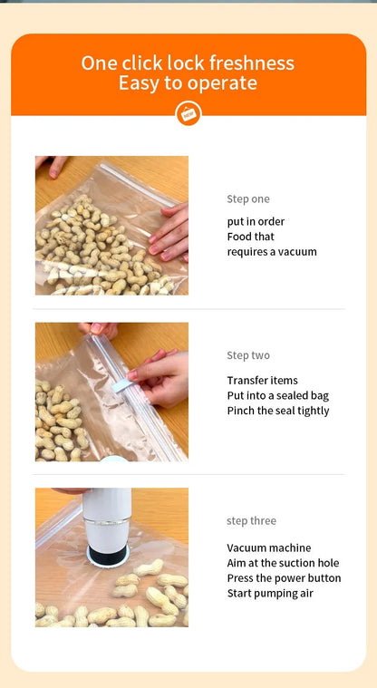 Vacuum Food Storage Bags with USB Electric Pump - Reusable Airtight Freshness Sealer Set